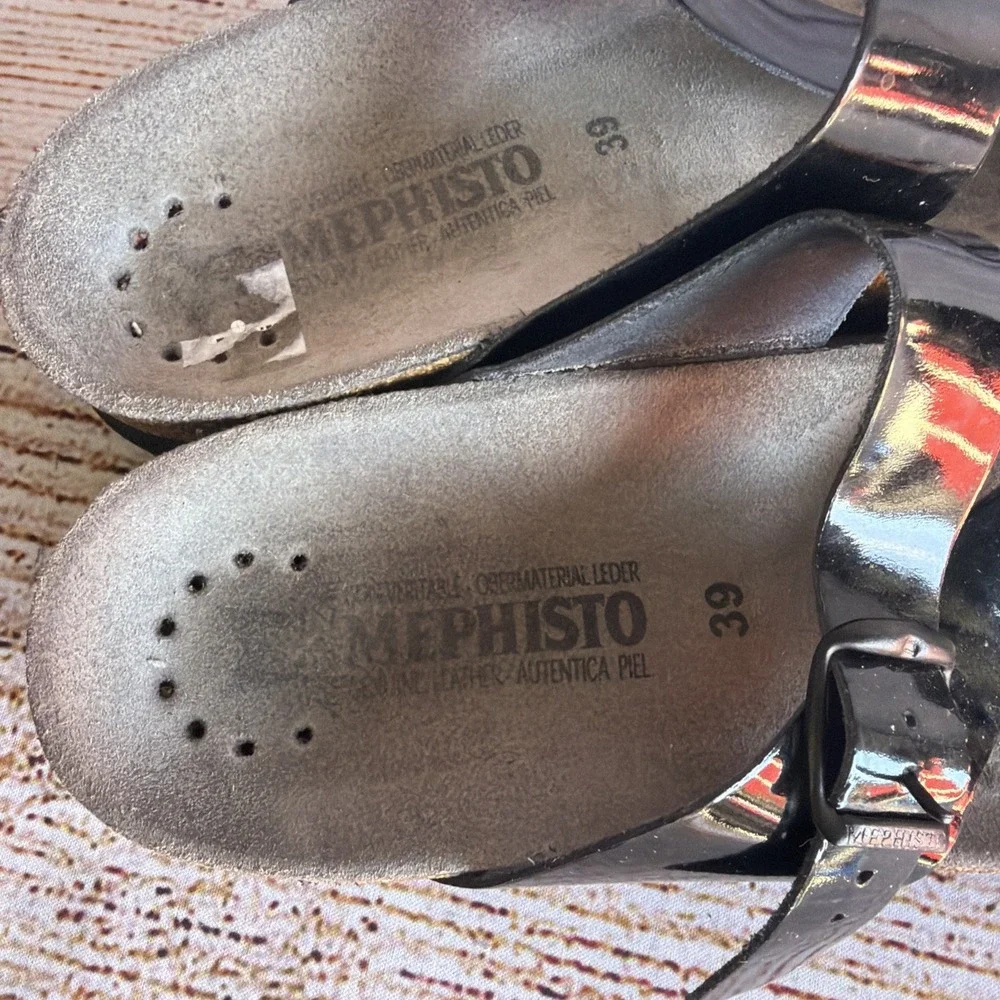 Mephisto Helen Women's Size 39 US 9 Black Leather Comfort Slip On Sandals